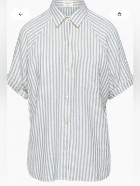 Aritzia Wilfred Free Boyfriend Linen Shortsleeve Shirt Striped Blue Size Large